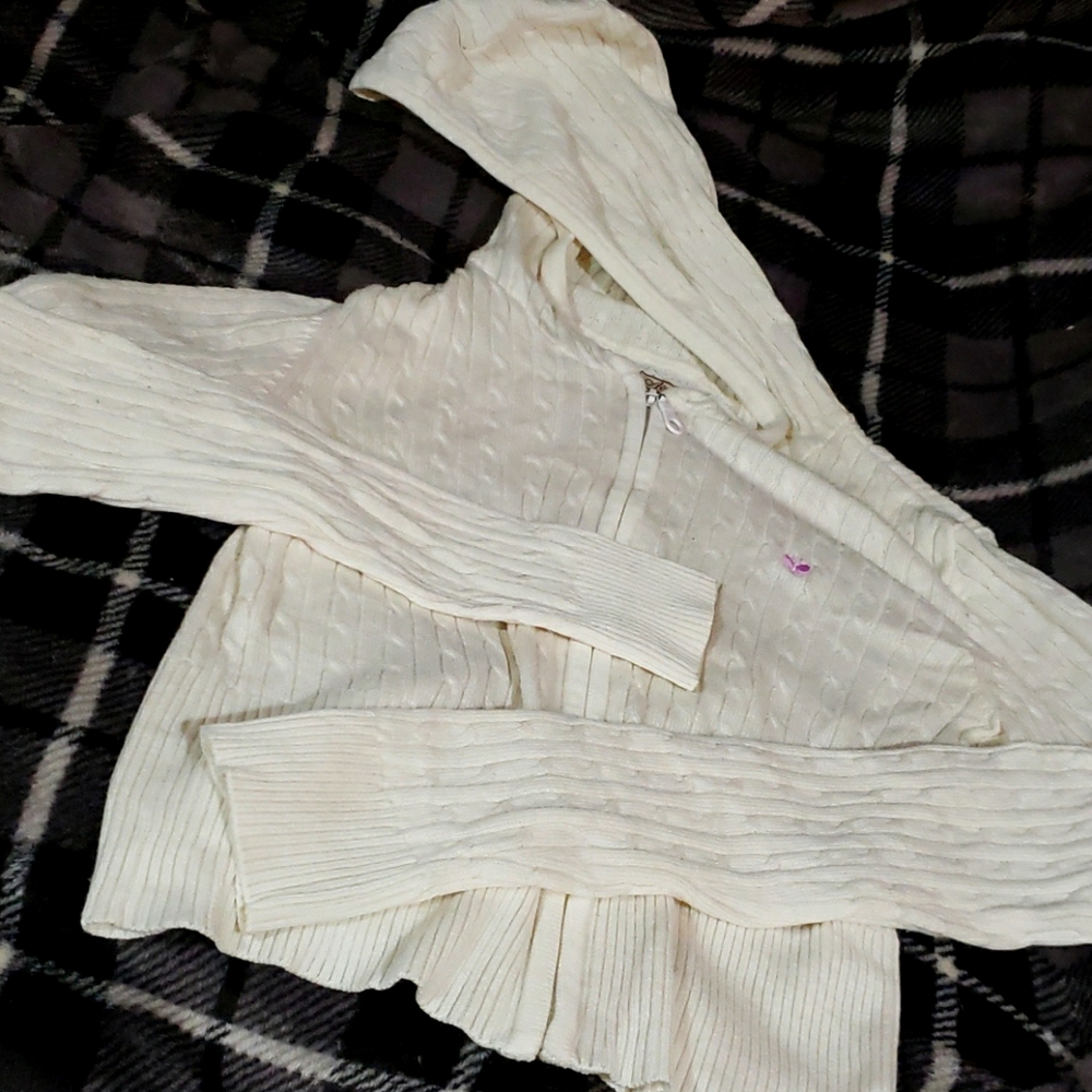 Aeropostale hooded zip up cardigan sweater vintage cream white
